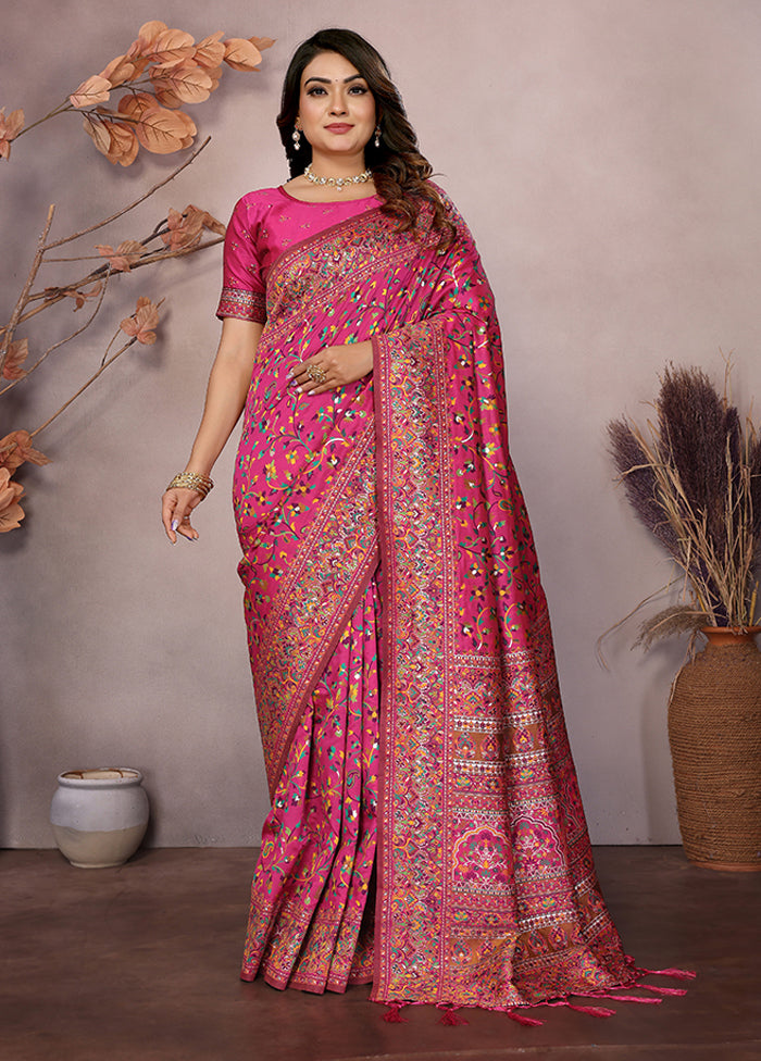 Pink Spun Silk Saree With Blouse Piece