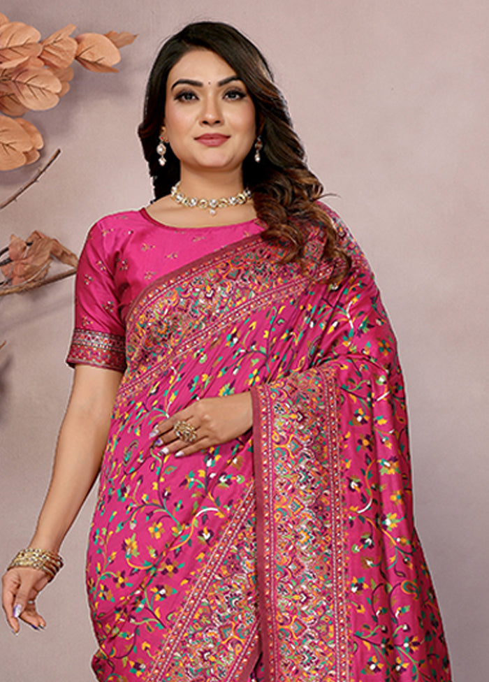Pink Spun Silk Saree With Blouse Piece