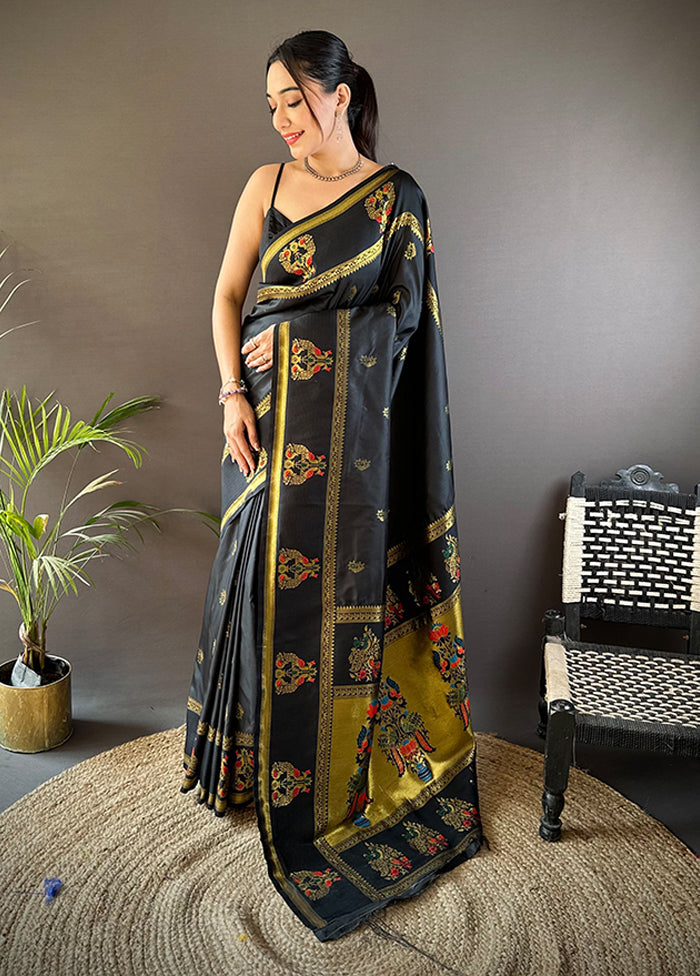 Black Spun Silk Saree With Blouse Piece