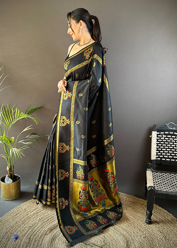 Black Spun Silk Saree With Blouse Piece