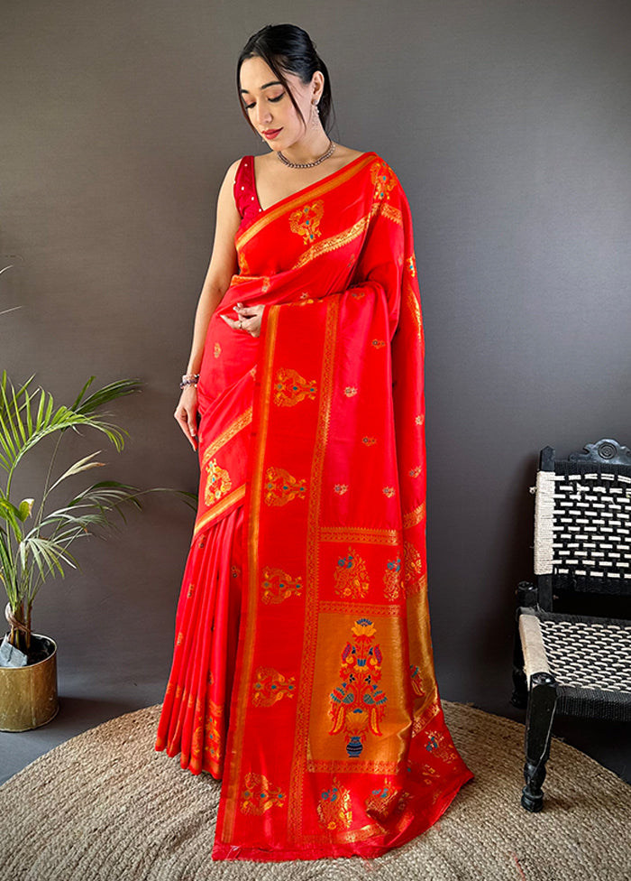 Red Spun Silk Saree With Blouse Piece