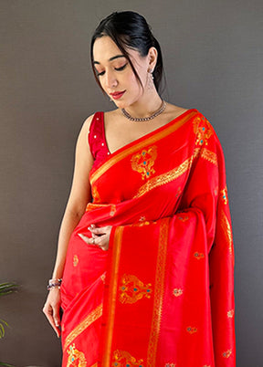 Red Spun Silk Saree With Blouse Piece
