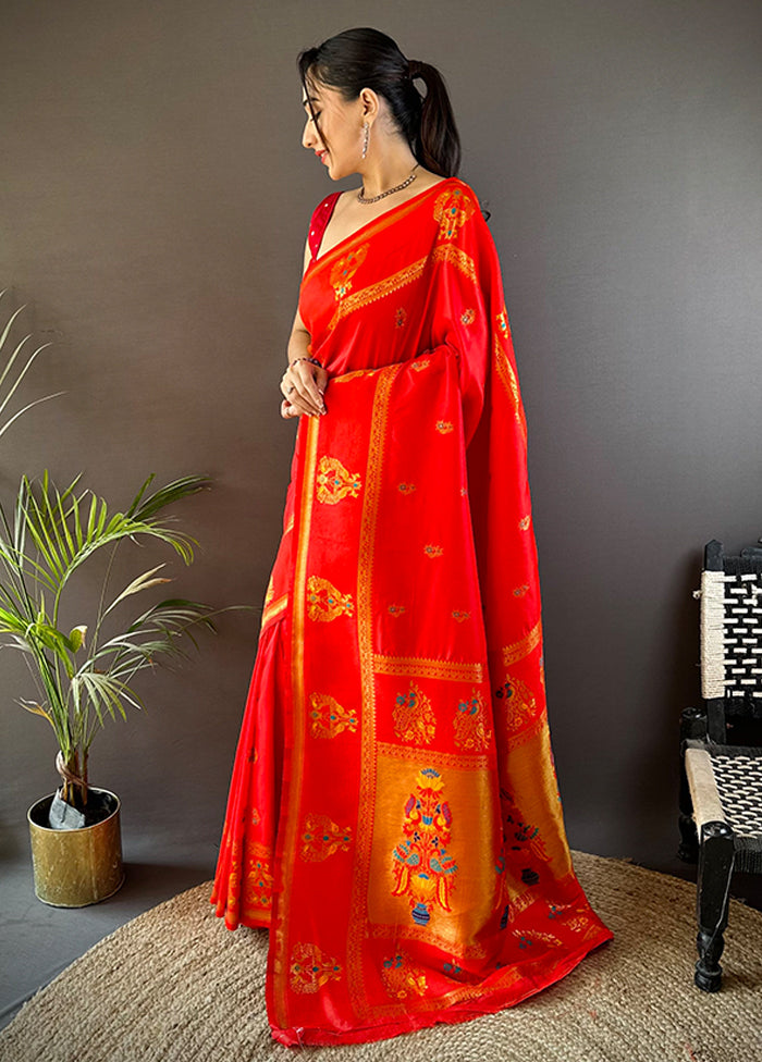 Red Spun Silk Saree With Blouse Piece