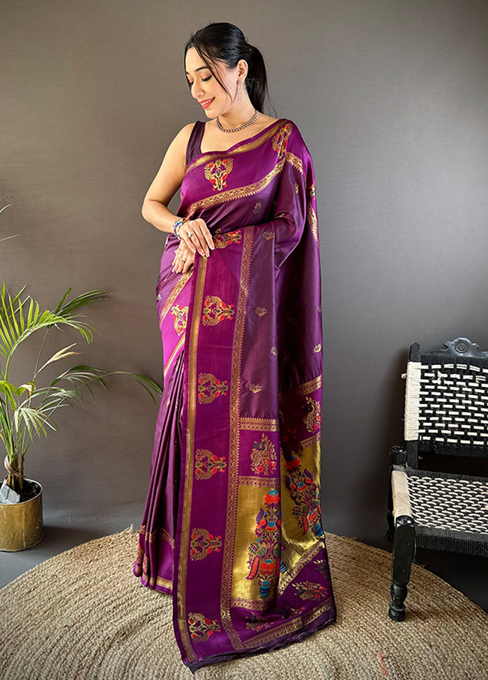 Wine Spun Silk Saree With Blouse Piece