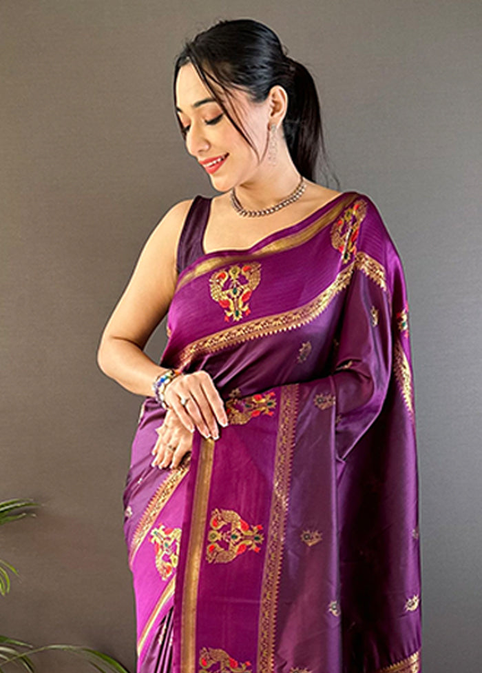 Wine Spun Silk Saree With Blouse Piece