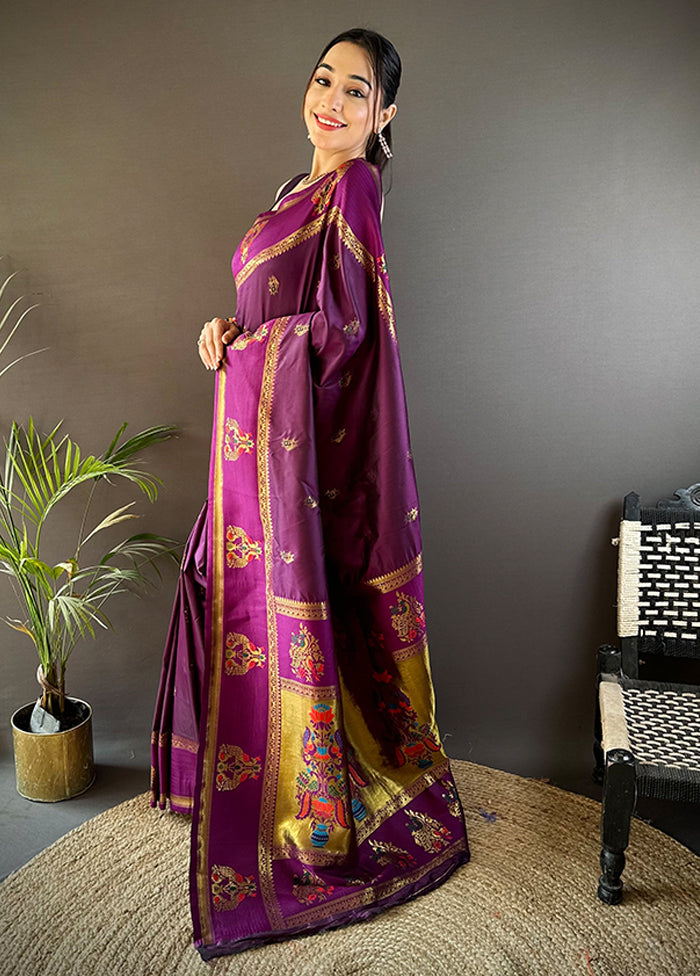 Wine Spun Silk Saree With Blouse Piece