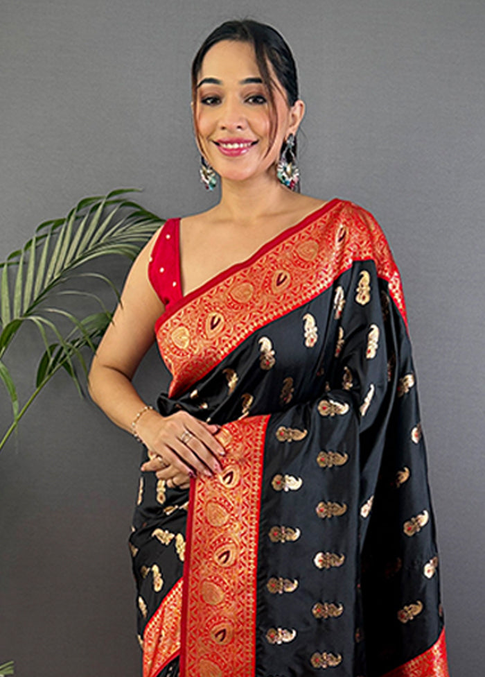 Black Spun Silk Saree With Blouse Piece