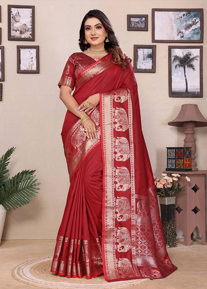 Red Spun Silk Saree With Blouse Piece
