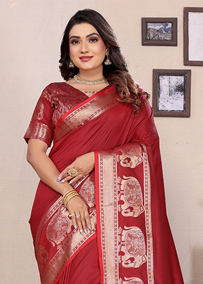 Red Spun Silk Saree With Blouse Piece