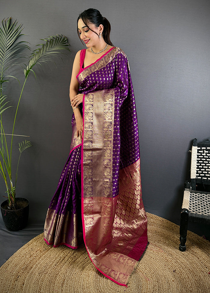 Purple Spun Silk Saree With Blouse Piece