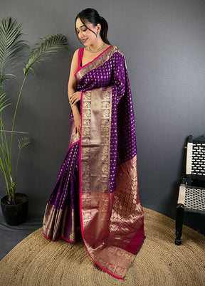Purple Spun Silk Saree With Blouse Piece
