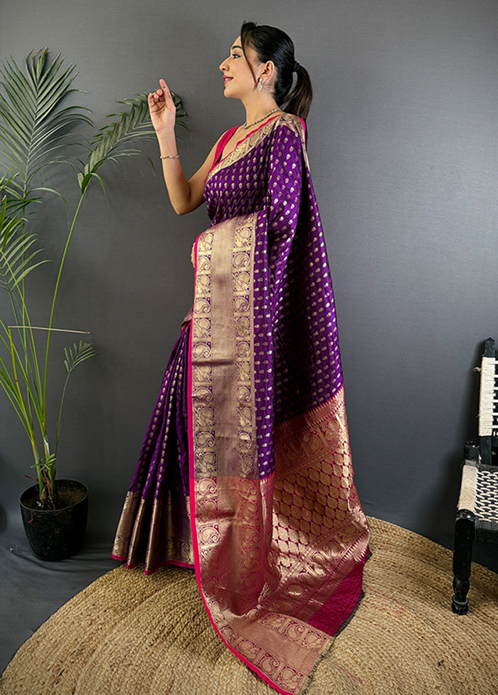 Purple Spun Silk Saree With Blouse Piece