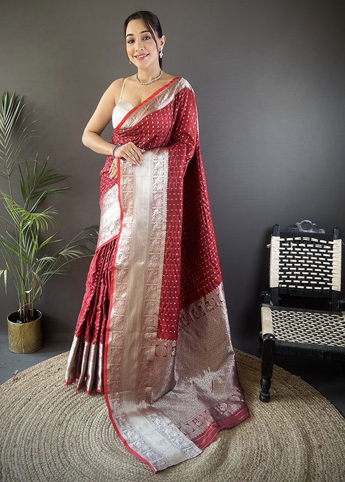 Red Spun Silk Saree With Blouse Piece