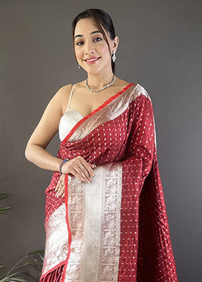 Red Spun Silk Saree With Blouse Piece