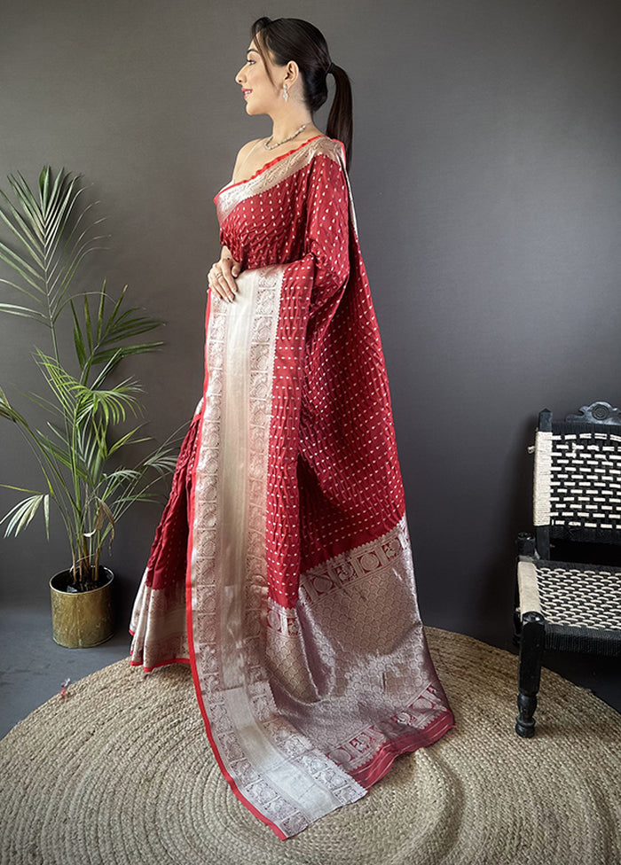 Red Spun Silk Saree With Blouse Piece