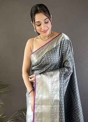 Grey Spun Silk Saree With Blouse Piece