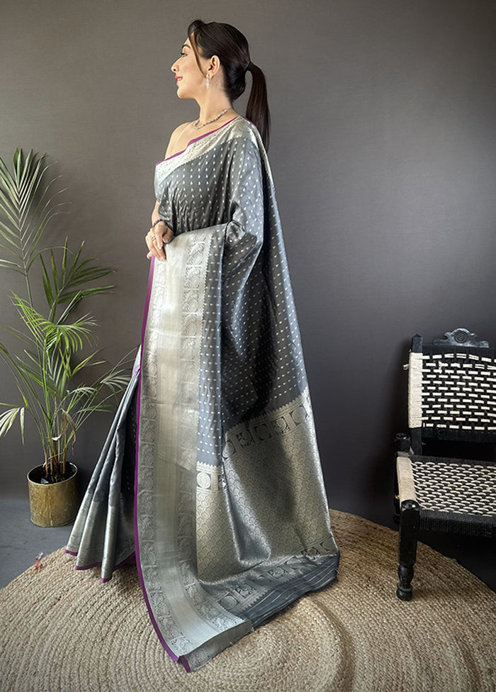 Grey Spun Silk Saree With Blouse Piece