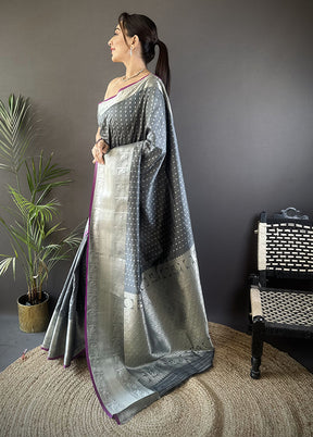 Grey Spun Silk Saree With Blouse Piece