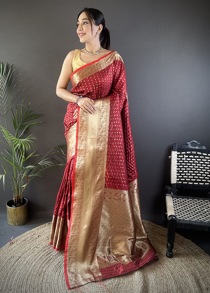 Red Spun Silk Saree With Blouse Piece