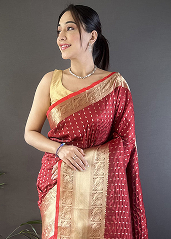 Red Spun Silk Saree With Blouse Piece