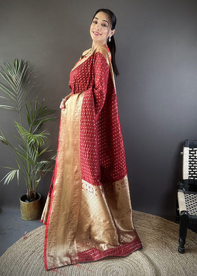 Red Spun Silk Saree With Blouse Piece