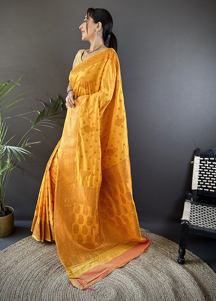 Yellow Spun Silk Saree With Blouse Piece