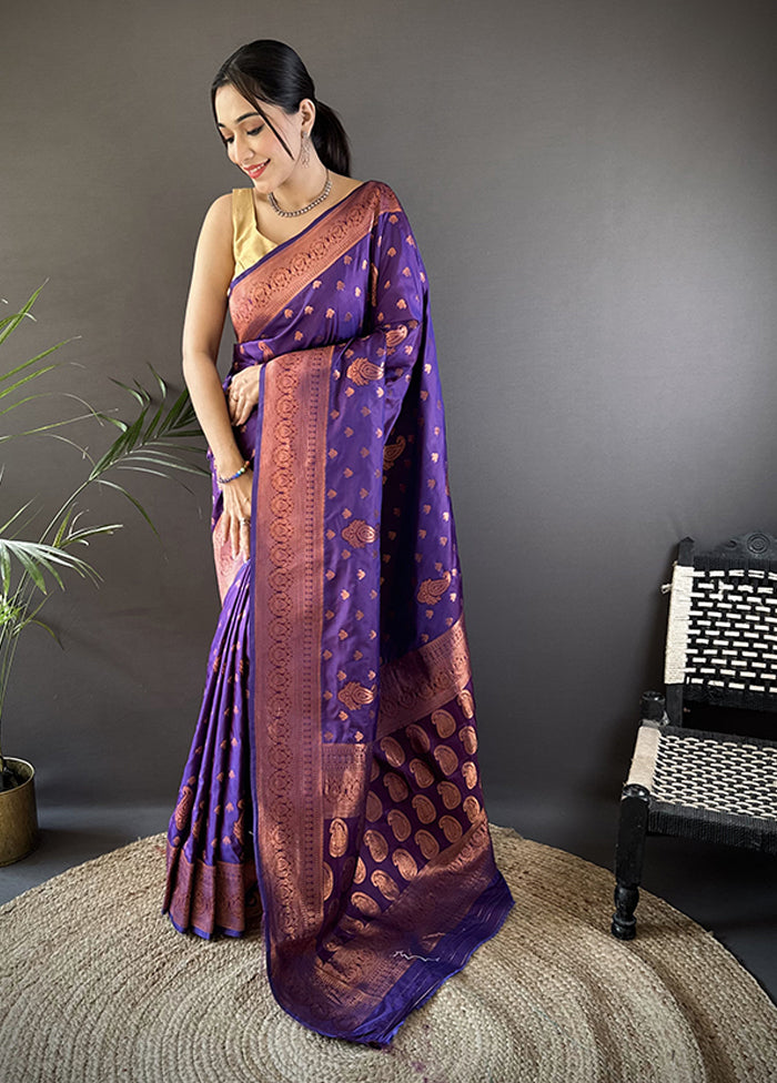 Purple Spun Silk Saree With Blouse Piece
