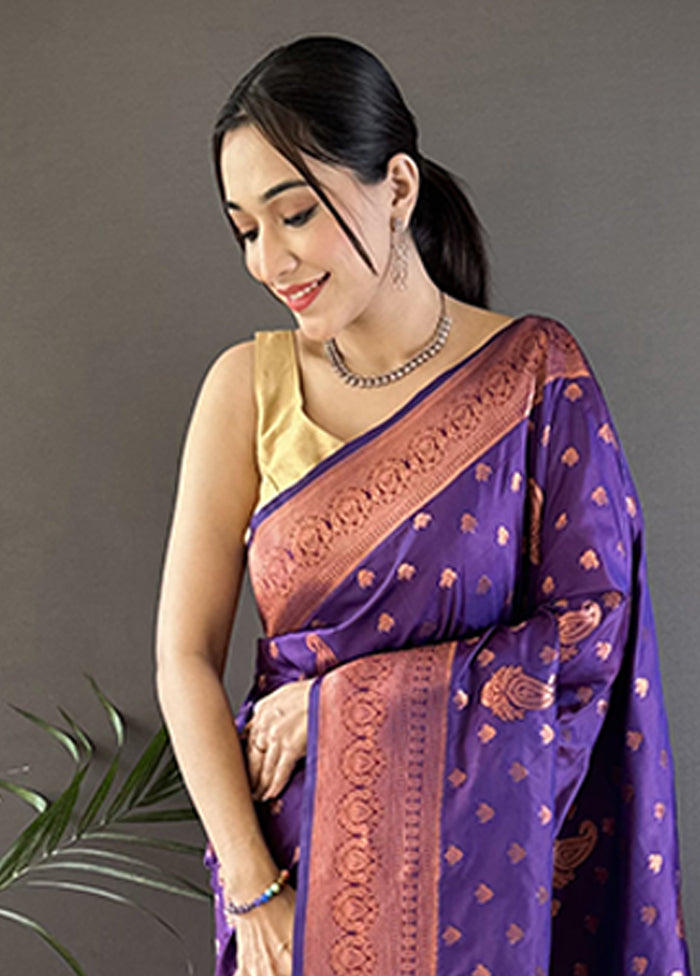 Purple Spun Silk Saree With Blouse Piece