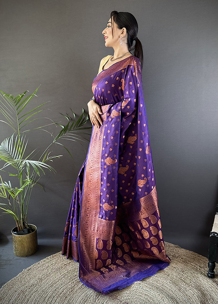 Purple Spun Silk Saree With Blouse Piece