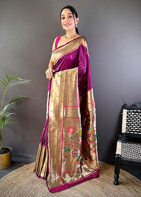 Purple Spun Silk Saree With Blouse Piece