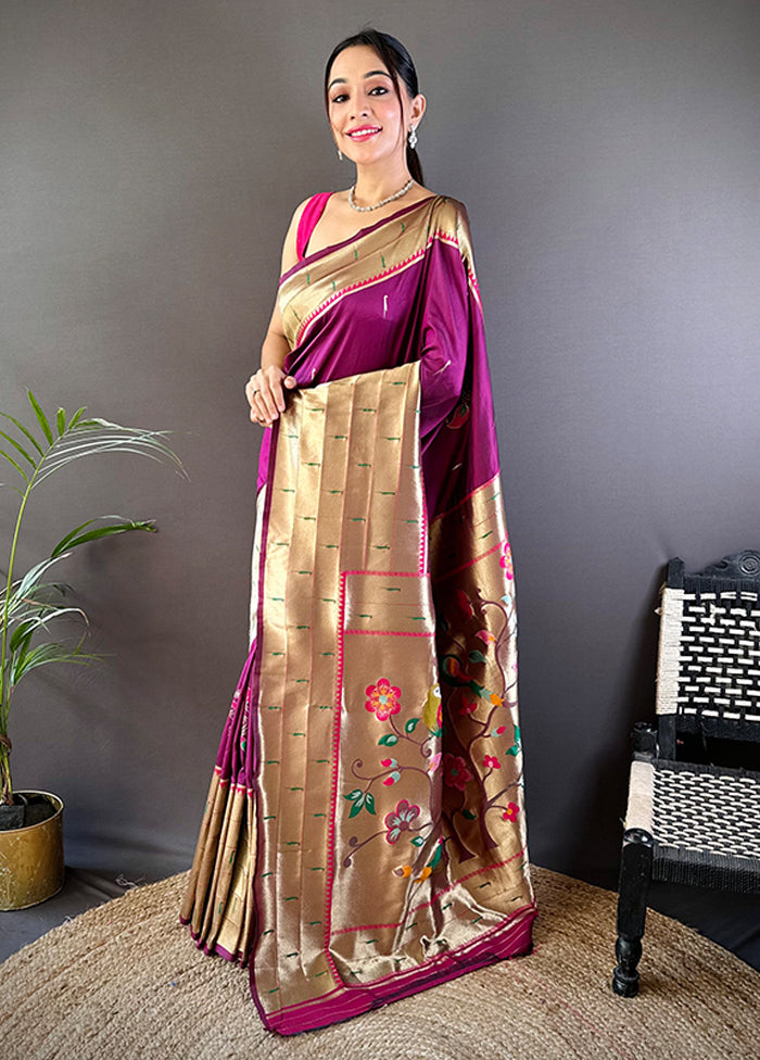 Purple Spun Silk Saree With Blouse Piece