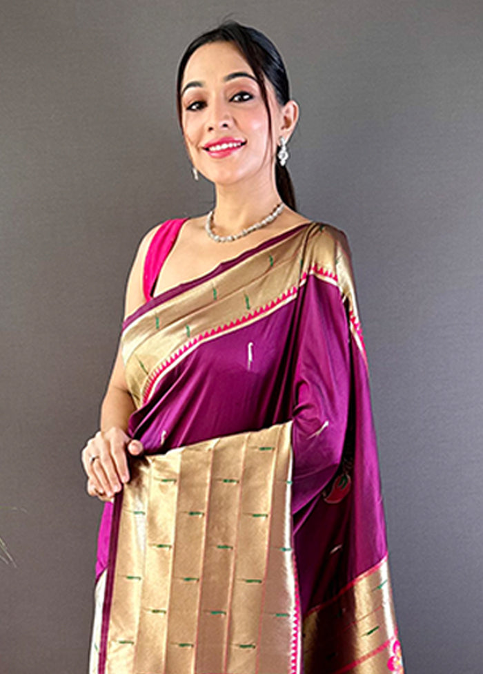 Purple Spun Silk Saree With Blouse Piece