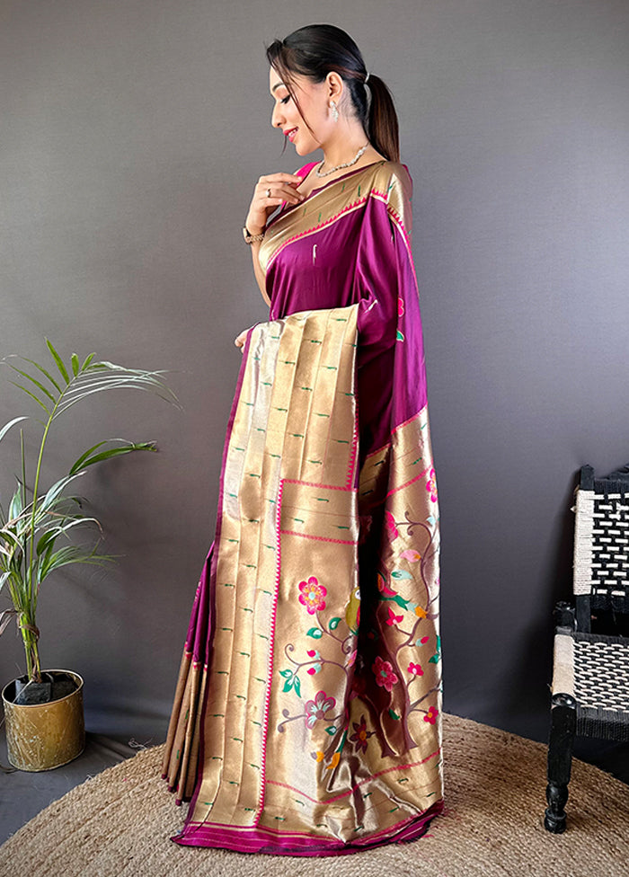 Purple Spun Silk Saree With Blouse Piece