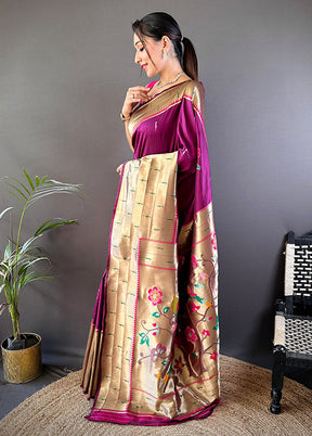 Purple Spun Silk Saree With Blouse Piece