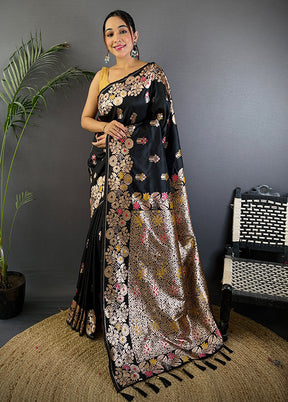 Black Spun Silk Saree With Blouse Piece