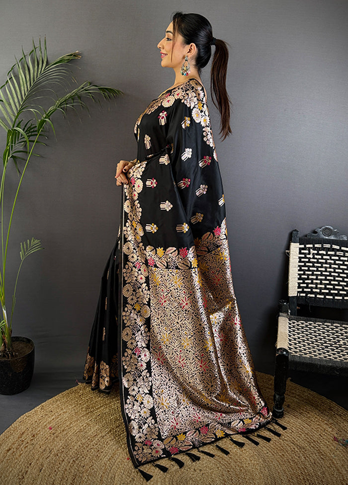 Black Spun Silk Saree With Blouse Piece
