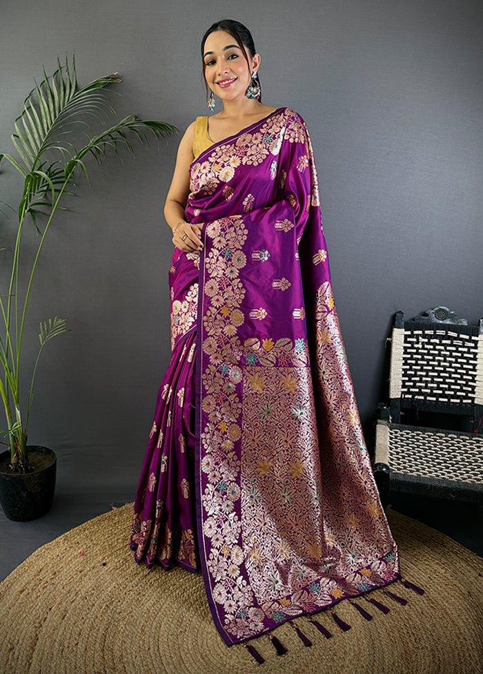 Purple Spun Silk Saree With Blouse Piece
