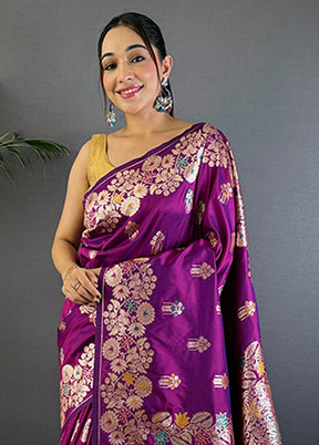 Purple Spun Silk Saree With Blouse Piece