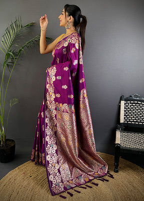 Purple Spun Silk Saree With Blouse Piece