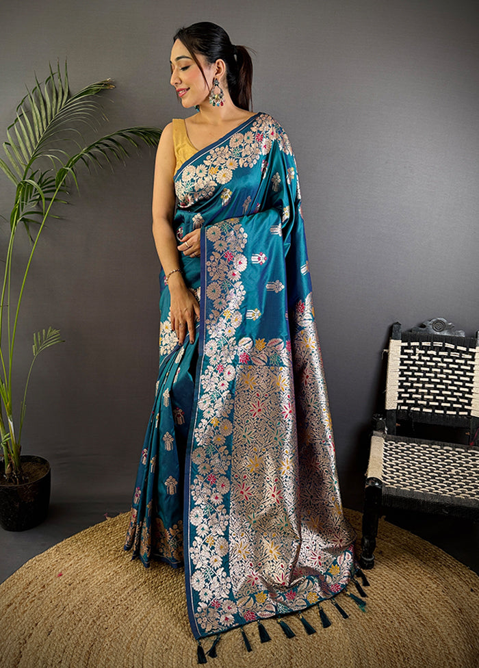 Multicolor Spun Silk Saree With Blouse Piece