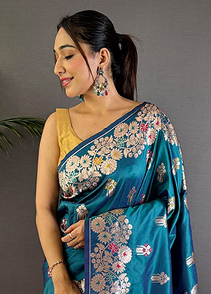 Multicolor Spun Silk Saree With Blouse Piece