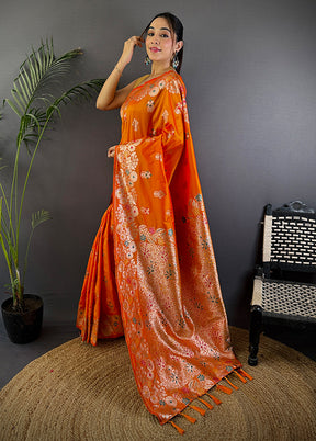 Orange Spun Silk Saree With Blouse Piece