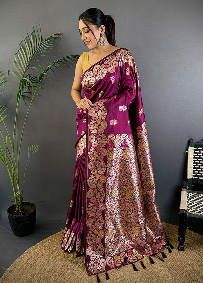 Wine Spun Silk Saree With Blouse Piece