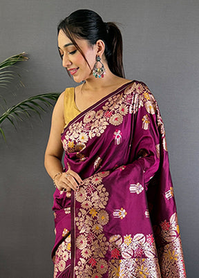 Wine Spun Silk Saree With Blouse Piece