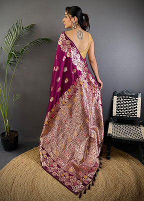 Wine Spun Silk Saree With Blouse Piece
