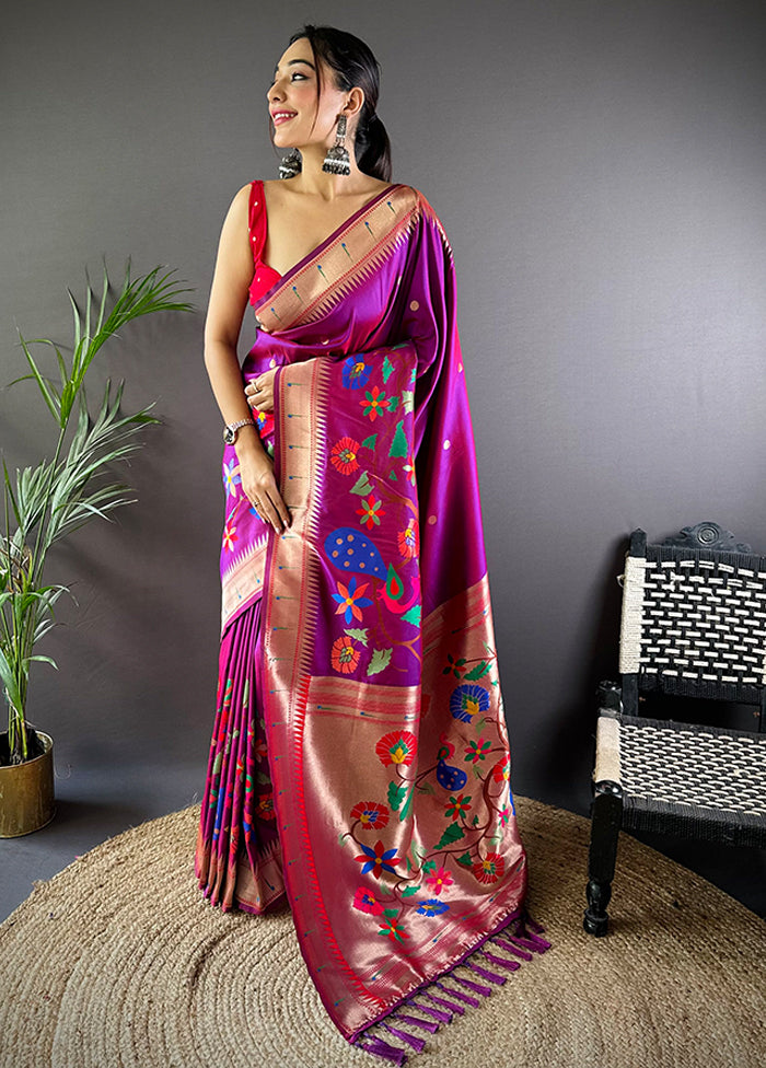 Purple Spun Silk Saree With Blouse Piece