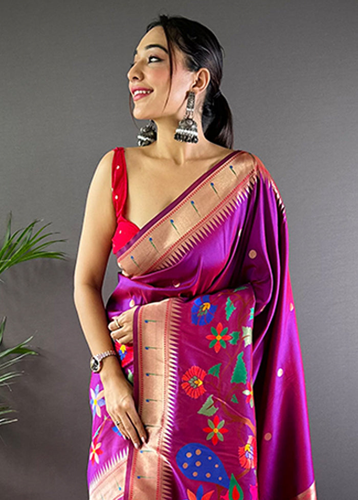 Purple Spun Silk Saree With Blouse Piece
