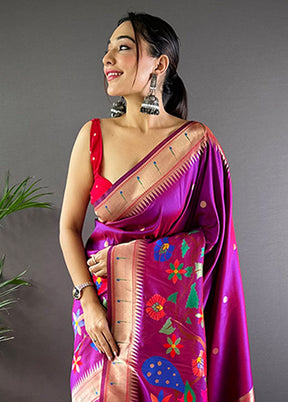Purple Spun Silk Saree With Blouse Piece