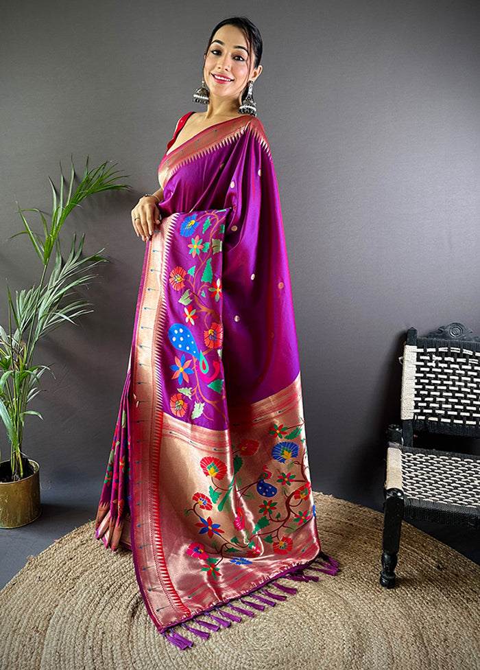 Purple Spun Silk Saree With Blouse Piece