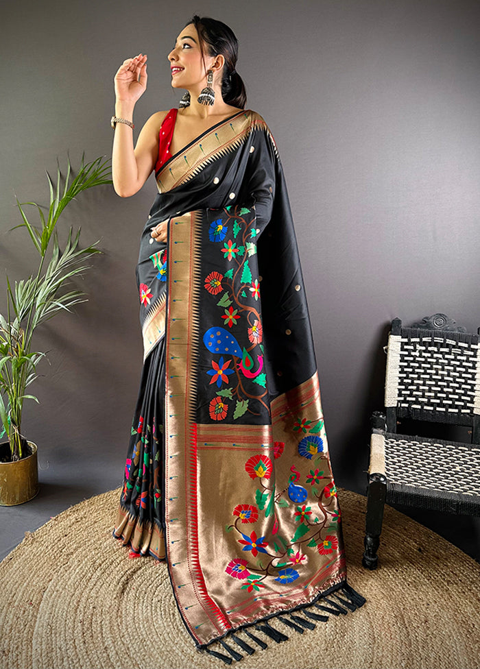 Black Spun Silk Saree With Blouse Piece
